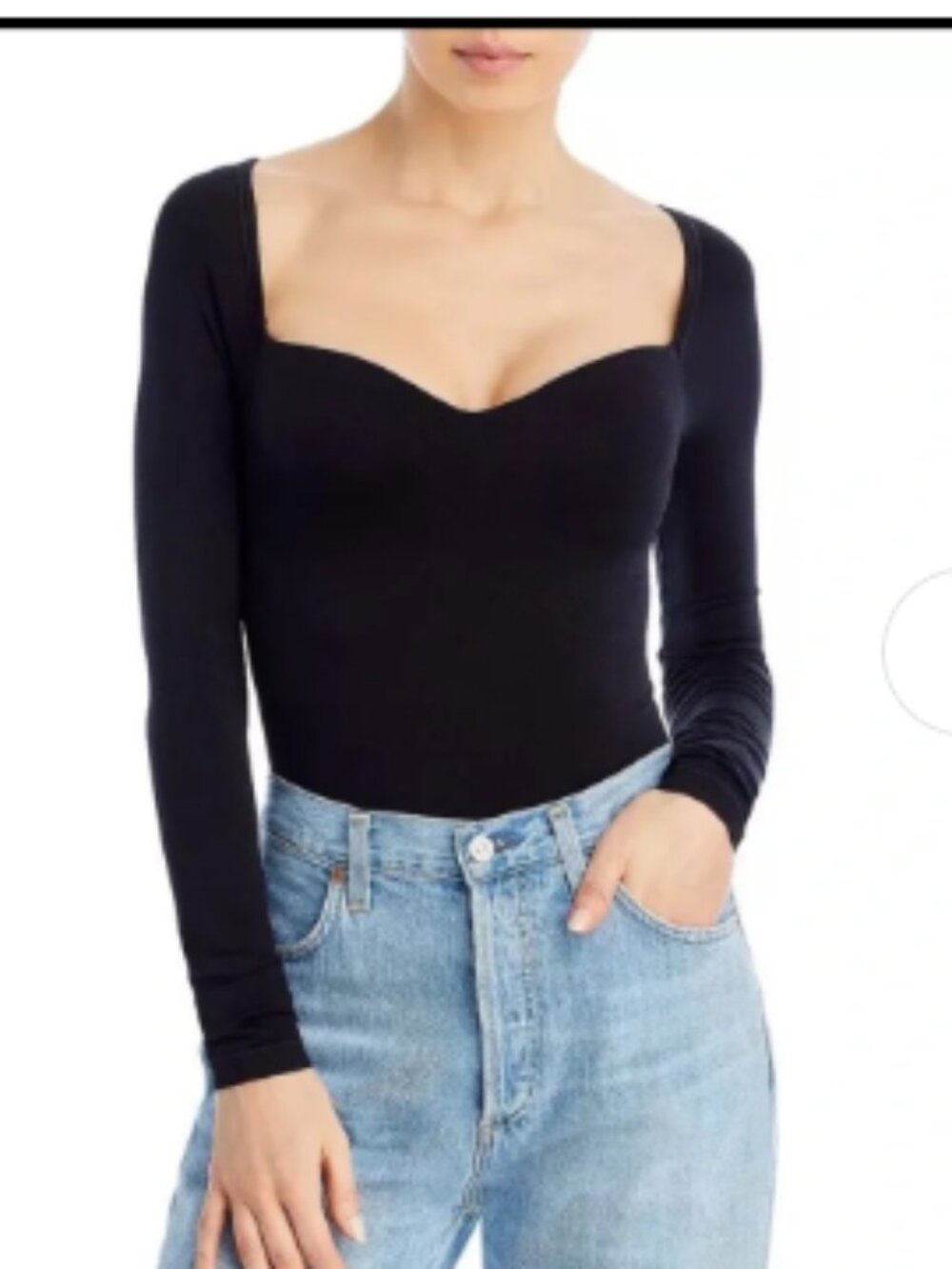 Simon Miller Stretch Jersey Black Long Sleeve Sweetheart Bodysuit Size M / L